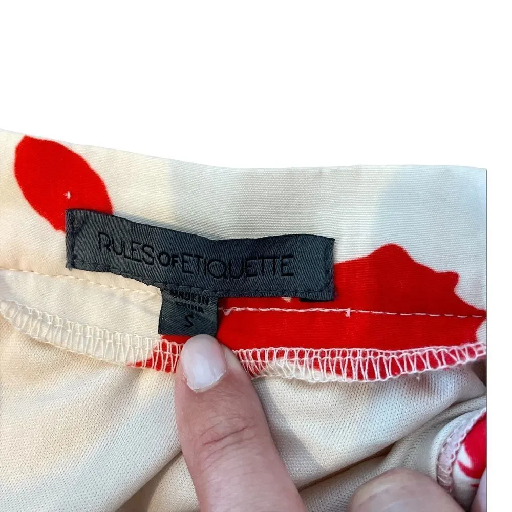 Rules of Etiquette Red White Floral High Low Maxi Skirt Elastic Waist Zipper S